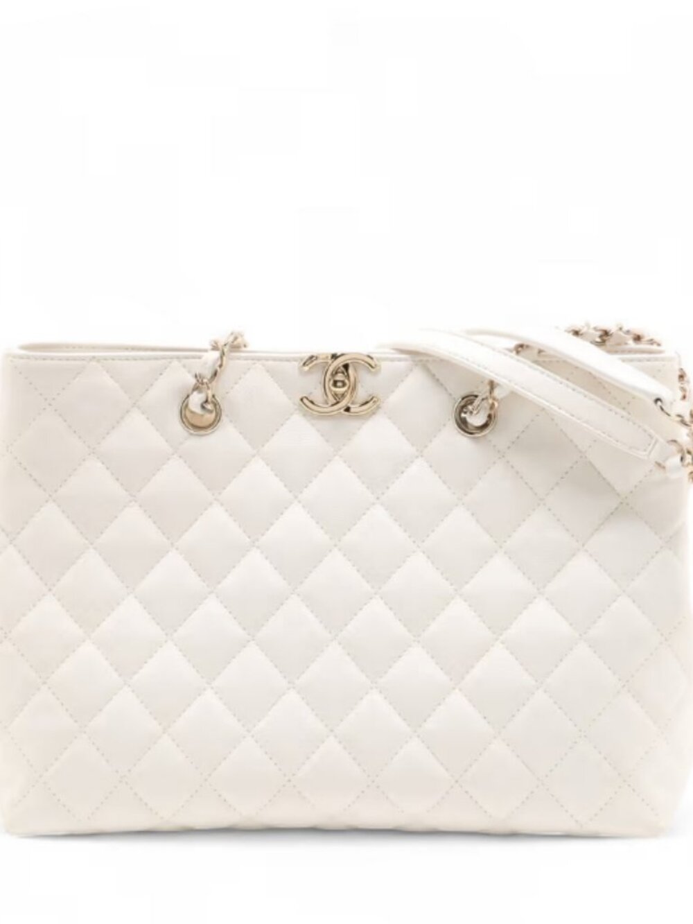 Chanel CC Logo Matelasse Caviar Skin Chain Tote Bag White